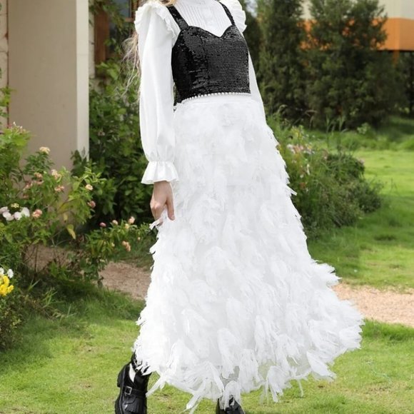 . Dresses & Skirts - Boho White Fringe All over Detail Straight Mesh Maxi Skirt